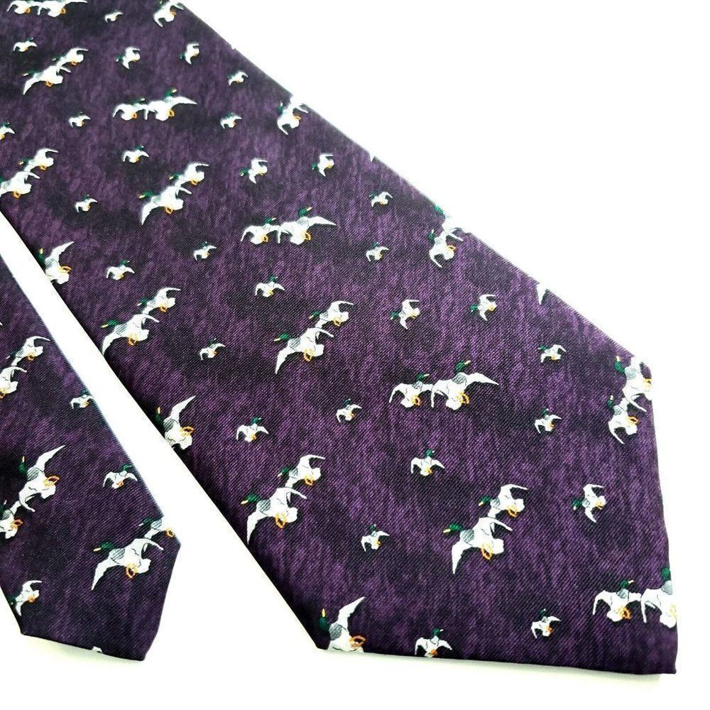 Tango Novelty Mallard Print Purple Short Wide Silk Tie